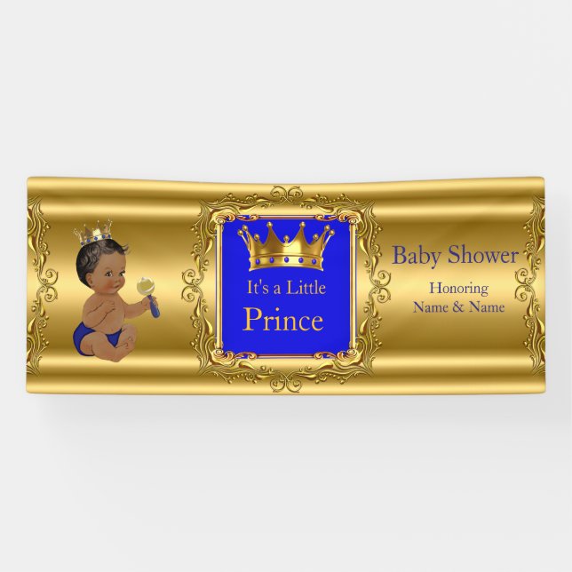 Lona Banner Prince Baby Shower Blue Gold Ethnic (Horizontal)
