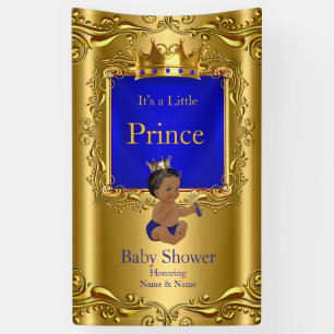 Lona Banner Prince Baby Shower Blue Gold Ethnic 2
