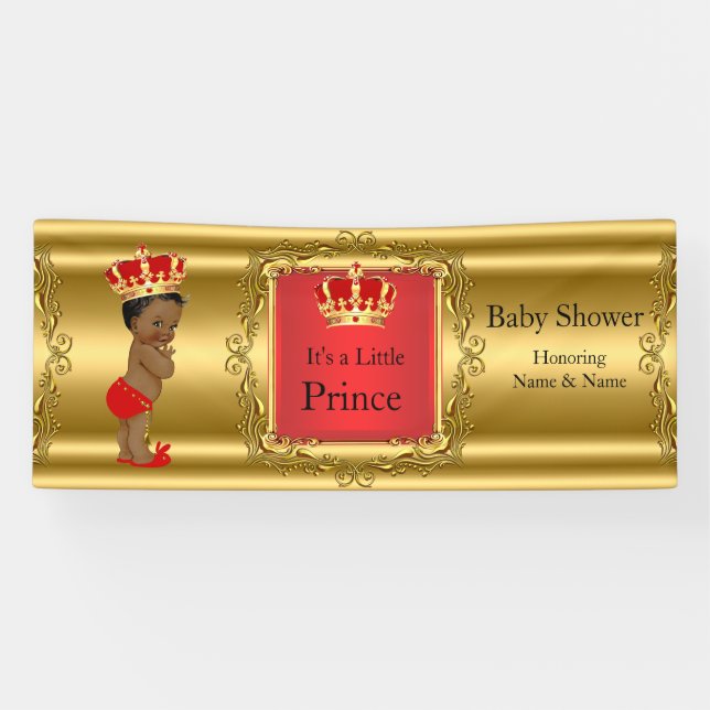 Lona Banner Prince Baby Shower Red Gold Ethnic (Horizontal)