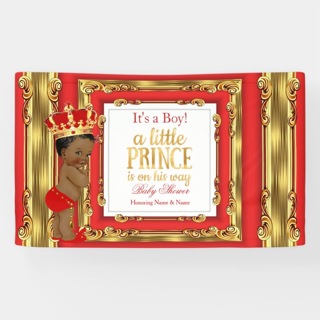 Lona Banner Prince Baby Shower Regal Red Gold Ethnic (Horizontal)