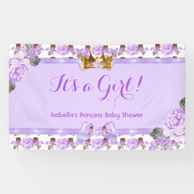 Lona Banner Princesa Baby Shower Morple Rosa Floral (Horizontal)
