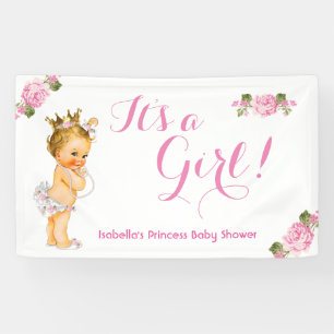 Lona Banner Princesa Baby Shower Rosa Floral Rubia