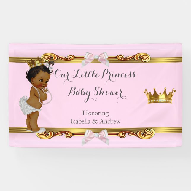 Lona Banner Princess Baby Shower Oro Blanco Rosa (Horizontal)