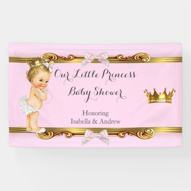 Lona Banner Princess Baby Shower Pink White Gold Blonde (Horizontal)