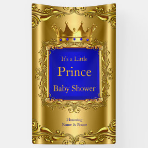 Lona Banner Príncipe Baby Shower Azul Oro 2