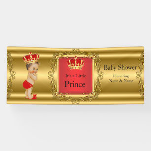 Lona Banner Príncipe Baby Shower Rojo Dorado Morena Niñ