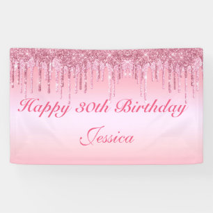 Lona Banner Purpurina de goteo rosado personalizado