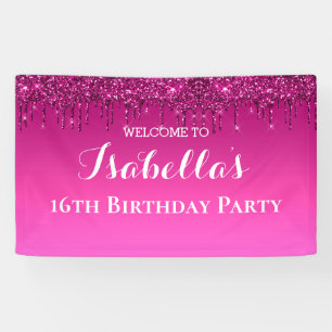 Lona Banner Purpurina de goteo rosado personalizado