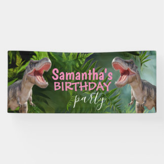 Lona Banner rosa Chica de Dinosaur T Rexs