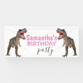 Lona Banner rosa de Dinosaur T rex Chica