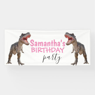 Lona Banner rosa de Dinosaur T rex Chica