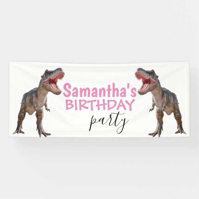 Lona Banner rosa de Dinosaur T rex Chica (Horizontal)