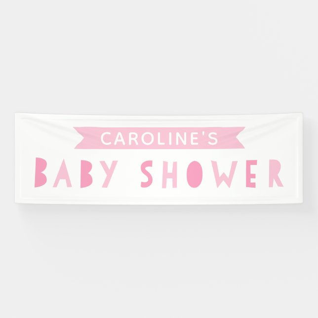 Lona Banner rosa moderno de Baby Shower (Horizontal)