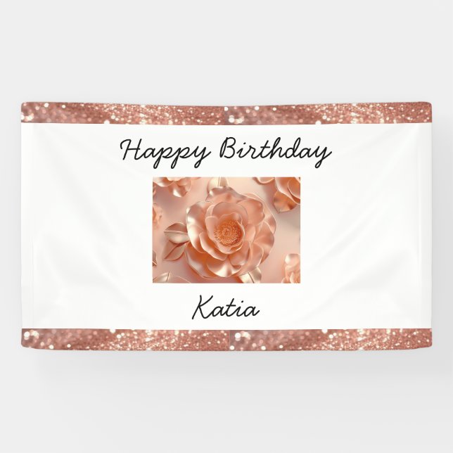 Lona Banner Rosa Rosa de oro personalizado elegante (Horizontal)