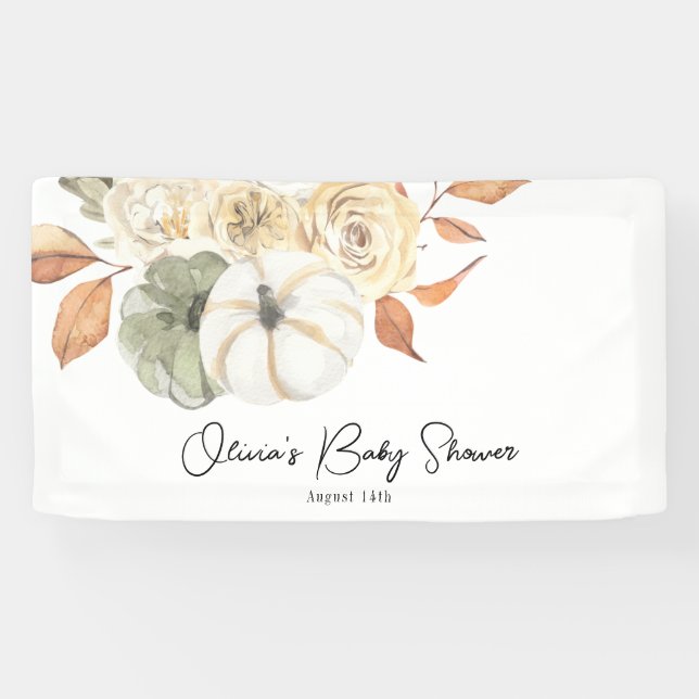 Lona Banner ruso de Baby Shower de la calabaza otoñal (Horizontal)