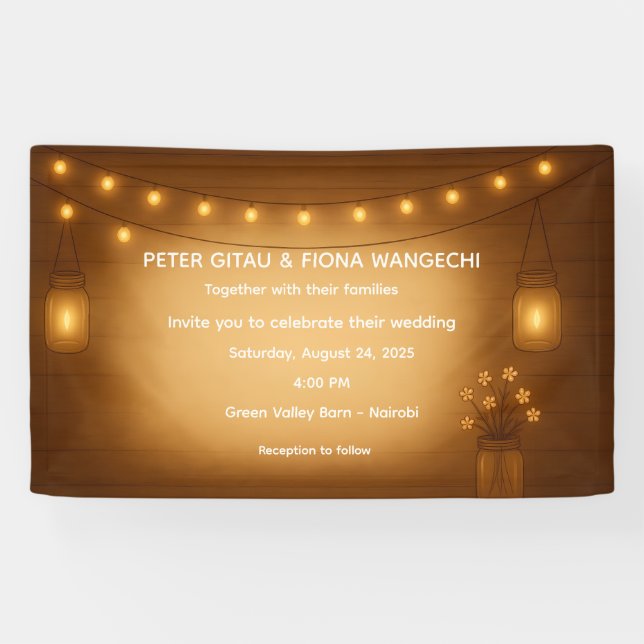Lona Banner ruso de Boda Mason Jar con cadenas (Horizontal)