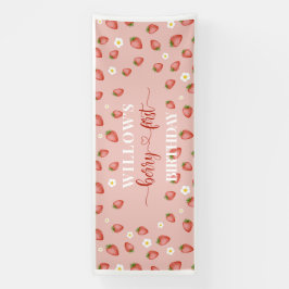 Lona Banner temático de fresa de primer cumpleaños de B