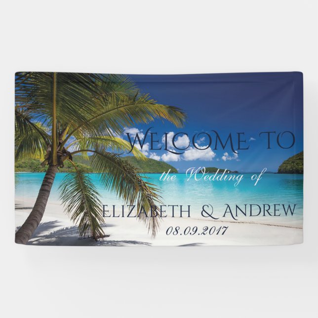 Lona Banner Tropical Beach, Palm,Sand Boda (Horizontal)
