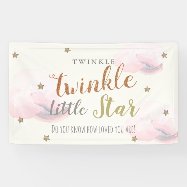Lona Banner Twinkle Little Star Pink Baby Shower (Horizontal)