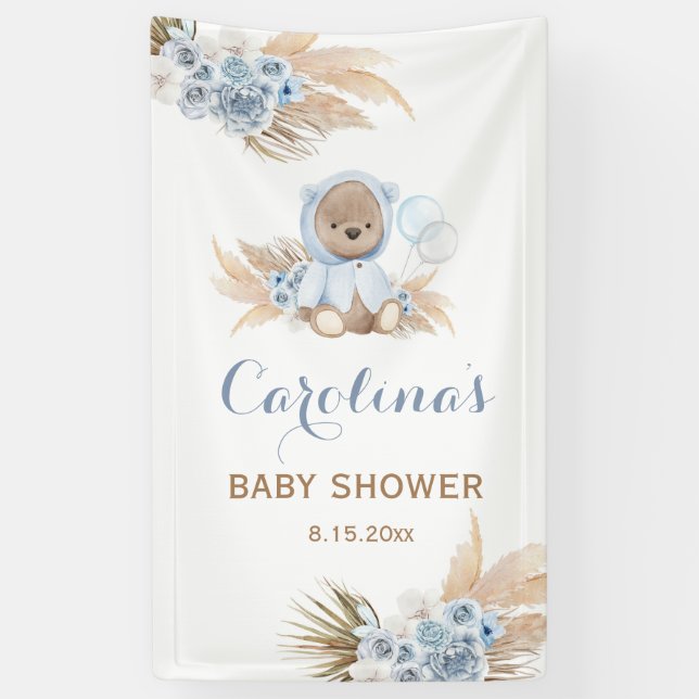 Lona Banner Vinyl de Blue Teddy Bear Baby Shower (Vertical)