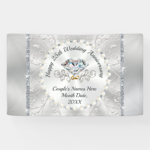 Lona Banners del 25° aniversario de Boda Silver Happy