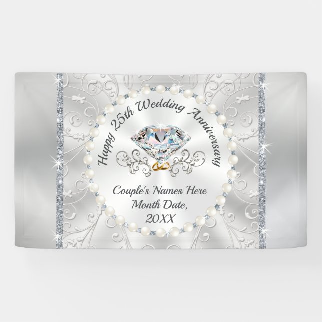 Lona Banners del 25° aniversario de Boda Silver Happy (Horizontal)