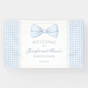 Lona Baño azul lindo lazo bebé ducha bienvenida Banner