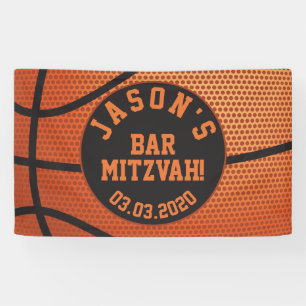 Lona Bar de baloncesto personalizado Mitzvah Naranja Bl