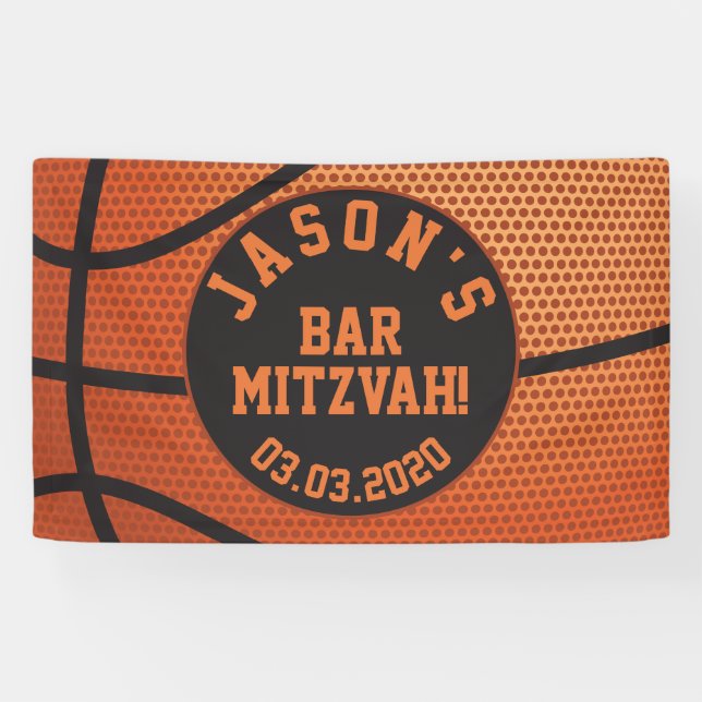 Lona Bar de baloncesto personalizado Mitzvah Naranja Bl (Horizontal)