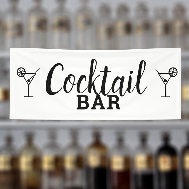 Lona Bar de cócteles DIY Boda Venue negro y blanco (A simple black and white Cocktail Bar banner suitable for weddings and special occasions)