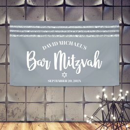 Lona Bar Mitzvah Gris Moderno Talit de Plata con Letra 