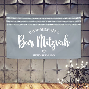 Lona Bar Mitzvah Gris Moderno Talit de Plata con Letra 