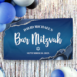 Lona Bar Mitzvah Modern Navy Blue Ombre Agate Script