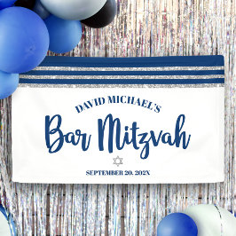 Lona Bar Mitzvah Moderno Azul Marino Plata Tallit Escri