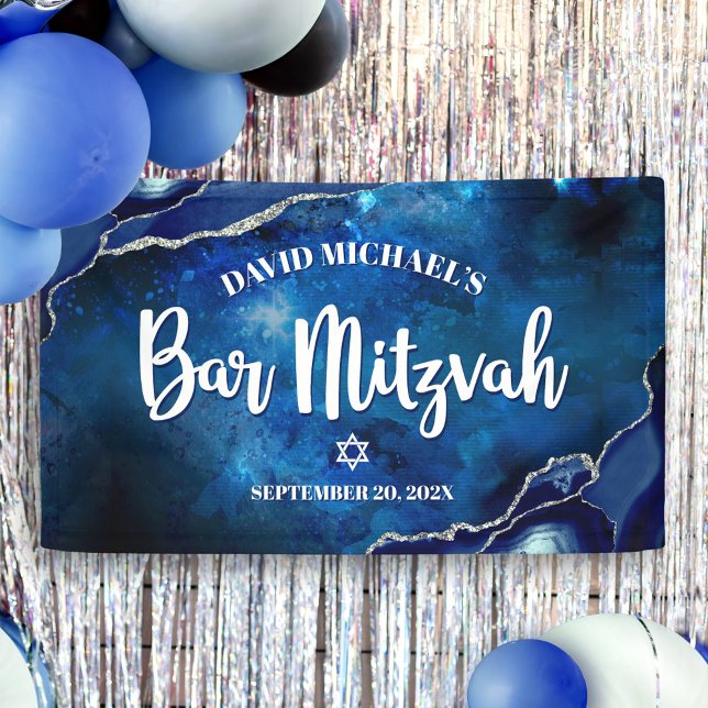 Lona Bar Mitzvah Moderno Script de Acuarela con Ágata A (Subido por el creador)