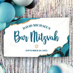 Lona Bar Mitzvah Moderno Simple Turquesa Ágata Script