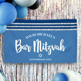 Lona Bar Mitzvah Moderno Talit Azul Plateado Alto con L