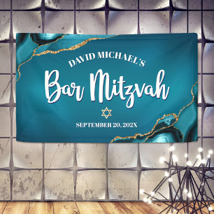 Lona Bar Mitzvah Moderno Turquesa Ombre Ágata Escritura