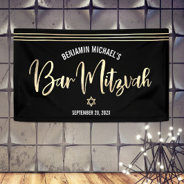Lona Bar Mitzvah Negro Oro Hoja Script Tallit Moderno