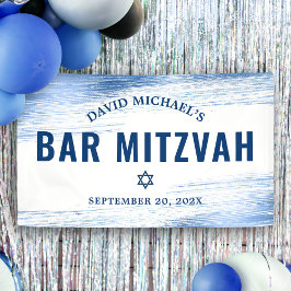 Lona Bar Mitzvah Relieve metalizado azul negrita de la