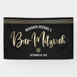 Lona Bar Mitzvah Relieve metalizado dorado negro Script