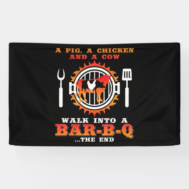 Lona Barbacoa | Un Cerdo Y Un Pollo Entrando En Una Par (Horizontal)