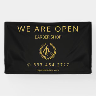 Lona Barber shop hombres salón elegante negro y oro
