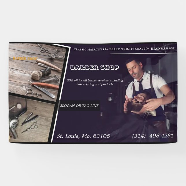 Lona barbería corte de pelo moderno tijera peluquera  (Horizontal)