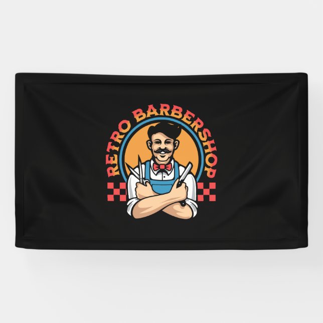 Lona Barbería de Mascot Retro (Horizontal)
