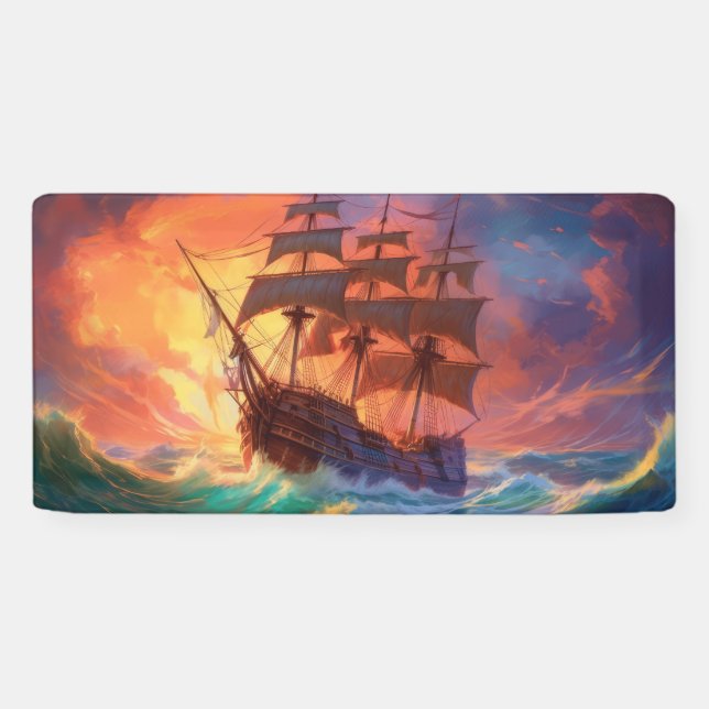 Lona Barco De Navegación En El Mar De Tormenta (Horizontal)