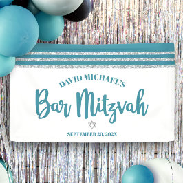 Lona Barra Mitzvah Moderno Verde azulado Plata Tallit n
