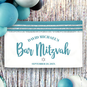 Lona Barra Mitzvah Moderno Verde azulado Plata Tallit n