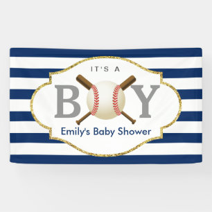Lona Baseball Boy Navy Blue Stripes Baby Shower