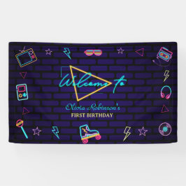 Lona Bash de cumpleaños de neones retro pop